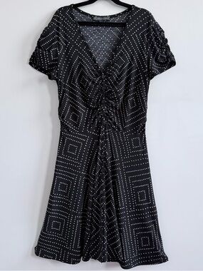 Adrianna Papell Ruched Black Polkadot Dress